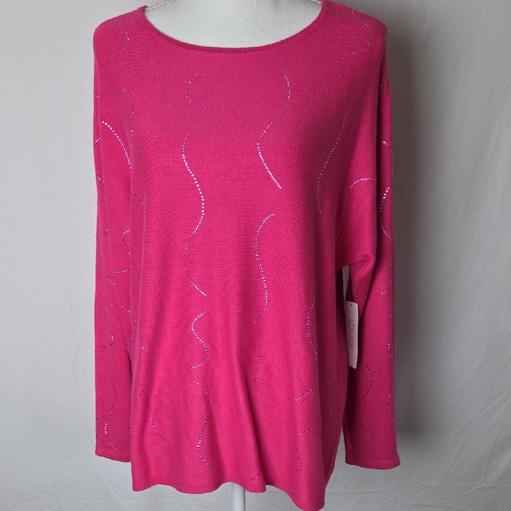 NWT Chico's Pink Long Sleeve Sweater with Rhinestone Accents Size 2
